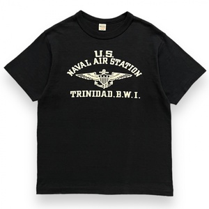 日本製 WAREHOUSE ウェアハウス NAVAL AIR STATION プリント 半袖 コットン Tシャツ S/S 丸胴 ミリタリー 軍物 トップス M ブラック