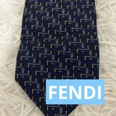 美品　FENDI フェンディ総ロゴ　ネクタイ　ネイビー　ブルー