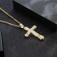 ゴールド　クロスネックレス　チェーン　トレンド　十字架　ラッパー　ギラギラ男女