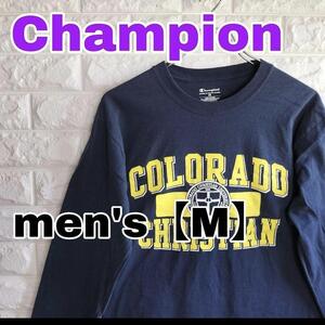 C357【Champion】長袖Tシャツ【メンズM】ネイビー