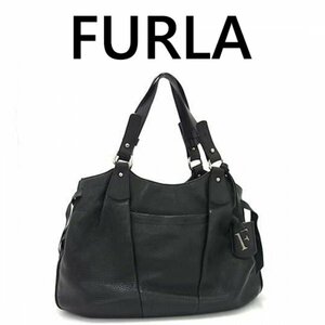 FURLA フルラ レザー トートバッグ ショルダー ブラック系 5044