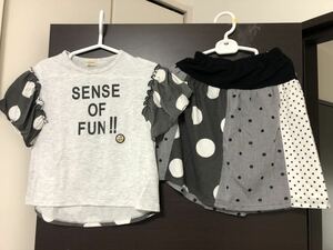 KP ニットプランナー、トロワラパン／半袖Tシャツ、スカート／上下セットアップ／パッチワーク風／サイズ120