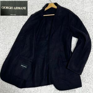 最高級黒タグ/希少XL相当●GIORGIO ARMANI ジョルジオアルマーニ チェスターコート メンズ ビジネス 大きいサイズ ITALY製 ブラック 黒