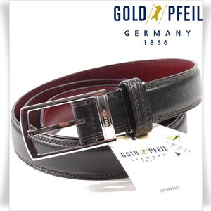 新品1円～★GOLD PFEIL ゴールドファイル メンズ 日本製 牛革 レザー 本革 ビジネスベルト フリーサイズ 黒 ブラック 正規店本物◆3737◆