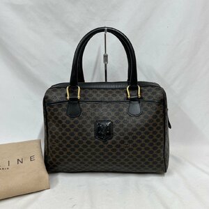 ▽▼セリーヌ CELINE マカダム柄 ブラゾン トリオンフ ロゴ レザー ハンドバッグ ボストンバッグ 茶×黒系色 ゴールド金具 レディース▼▽