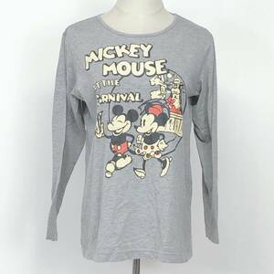 X710 美品 DisneyディズニーレディーストップスTシャツ長袖 Mサイズグレー灰プリント 綿素材含 かわいい 人気 シンプルデイリーカジュアル 