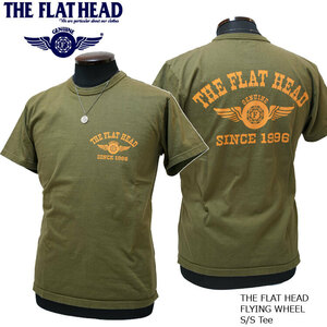 2024年春夏新作 FLAT HEAD/フラットヘッド フライングホイール 半袖Ｔシャツ 44 XXLサイズ オリーブ×オレンジ FN-THC-202 新品 送料無料