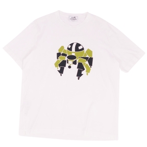 美品 エルメス HERMES Tシャツ カットソー 半袖 ショートスリーブ 総柄 コットン トップス メンズ L ホワイト cf05ed-rm10f10391