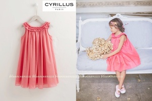 新品 18,000円 結婚式やリゾートにも！【Cyrillus】TeaPink シルキーコットンボイル Celeste Dress バックリボンワンピ 12A 150cm (140)