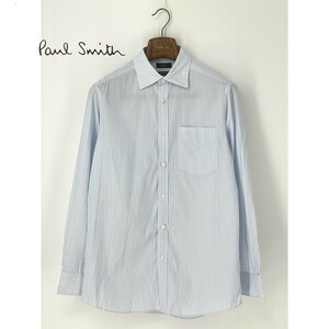 A8084/春夏 Paul Smith ポールスミス TESTA コットン ストライプ ワイドカラ― 長袖 ドレス カッター Yシャツ L 水色/メンズ スーツ用