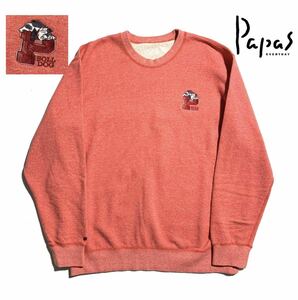 極美品【定価2万超】Papas + パパス プラス クルーネック スウェット L (50) メンズ BOLL DOG ロゴ刺繍ワッペン 着心地抜群 日本製 22AW