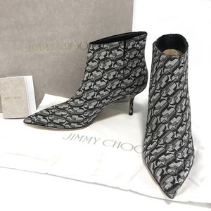 Jimmy Choo ジミーチュウ ショートブーティ MARINDA65 モノグラム グリッター シルバー キトゥンヒール 新古品 かんてい局亀有店4979