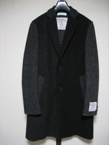 美品☆18AW UNIITED ARROWS ユナイテッドアローズ HARRIS TWEED ハリスツイード クレイジー チェスターコート BEAUTY&YOUTH 黒グレー系 M/