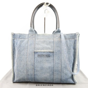 94635★1円スタート★BALENCIAGA バレンシアガ 中極美品 ハードウェア ミディアム 23年製 2WAY ダメージ加工 ハンドバッグ デニム