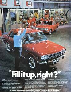 稀少！1970年ダットサン広告/Datsun 1600/日産自動車/昭和レトロ/旧車/ガソリン・スタンド/Z