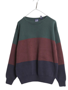 90s OLD GAP ボートネック コットン ニット セーター メンズ M / 紺タグ 90年代 オールド ギャップ リブ編み トリコロール ボーダー 無地 