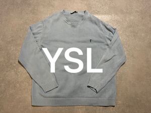 サンローラン 90s 90年代 サックス コットンニット ワンポイントロゴ vintage archive モヘア カーディガン ブルゾン Saint Laurent