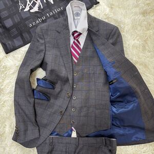 未使用◎ロロピアーナ×麻布テーラー『極上スリーピース』Loro Piana azabu tailor スーツ チャコールグレー ウインドウペンチェック 44 S