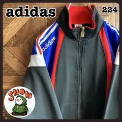 90s adidas アディダス トラックジャケット 長袖 トリコロール 黒