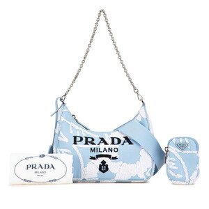 プラダ Re-Edition 2000 リエディション エンブロイダリー ミニ チェーンバッグ ショルダーバッグ 2WAY ライトブルー PRADA 【中古】