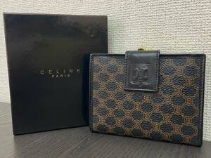 CELINE セリーヌ マカダム柄 二つ折り がま口 財布 M/97/2 ブラウン×ブラック ゴールド金具 PVC×レザー レディース