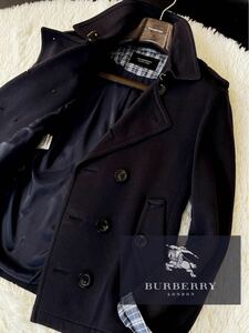 x38 美品　スタイリッシュ抜群定価10万●BURBERRY BLACK LABEL● ノバチェック総柄〜トレンチPコート バーバリーコート メンズ M