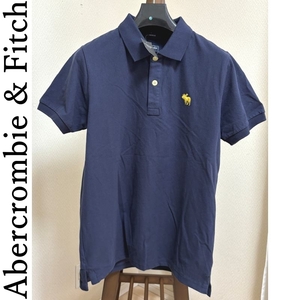 アバクロ　Abercrombie & Fitch　アバクロンビー & フィッチ　MUSCLE　メンズ　鹿の子ポロシャツ　半袖　紺　無地　M