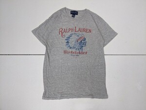 10．USA製 RALPH LAUREN シングルステッチ 90s ヴィンテージ Workclothes デカロゴ プリント 半袖 Tシャツ ラルフローレン メンズM204