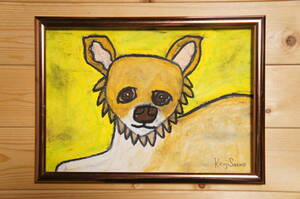 【チワワ】手描き 肉筆 クレヨン画 絵画 A4サイズ 586,Crayon painting, oil pastel painting, original art,犬
