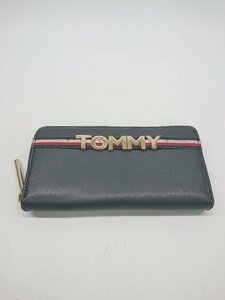 ◇ TOMMY トミー ロゴプレート ラウンドファスナー 長財布 ウォレット ネイビー レディース メンズ P