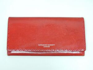 KATHARINE HAMNETT LONDON キャサリンハムネットロンドン ベジタブルタンニンレザー 赤 レッド 二つ折り長財布