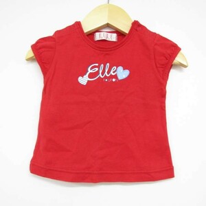 エル プポン 肩ボタン 半袖Tシャツ ロゴプリント ハート カットソー 女の子用 80サイズ 赤 ベビー 子供服 ELLE POUPON