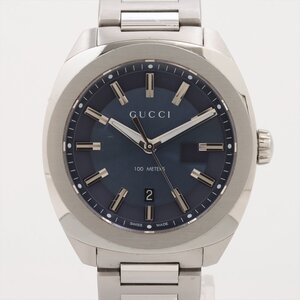 ■ 1円 ～ 正規 中古 参定24.7万円■ グッチ GUCCI ■ GG2570 142.3 腕時計 ■ メンズ シルバー ネイビー 青 クォーツ ステンレス YA142303