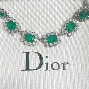 美品!! クリスチャン ディオール Christian Dior ネックレス ペンダント カラーストーン グリーン シルバー アンティーク ヴィンテージ