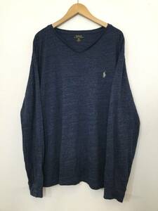 POLO RALPH LAUREN ポロ ラルフローレン コットン長袖Tシャツ ロンT 胸ロゴ メンズXL 大きめ 良品綺麗 