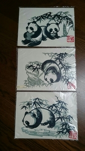 切り絵 切り紙 美術品 古い物 6枚セット 中国70-80年代物 古董 パンダ