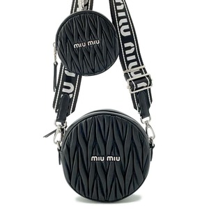 ミュウミュウ ショルダーバッグ ナッパ マテラッセ ポーチ レザー 5BH191 Miu Miu バッグ ポシェット コインケース付 黒 【安心保証】