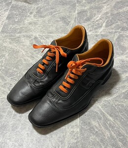 HERMES Quick Leather Shoesエルメス クイック レザー H刺繍 スニーカー 革靴 サイズ43.5 黒 ブラック