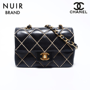 シャネル CHANEL ショルダーバッグ 8番台 ワイルド ステッチ ミニマトラッセ 15cm ブラック