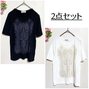 382324 －大特価ー 2点セット★ 【ジョルジュレッシュ】 レディース デザインTシャツ (S) 半袖 GEORGES RECH トップス 白 黒 カットソー