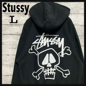 【未使用タグ付】バッグロゴ スクル 入手困難 肉厚 フロントロゴ Stussy Skull Foodie パーカー プルオーバー 黒 長袖 