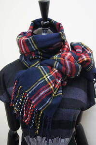 最落解除スタート☆カシミア100％英国”Tartan-check-tricolore”新作/紺〇*:..azu00c