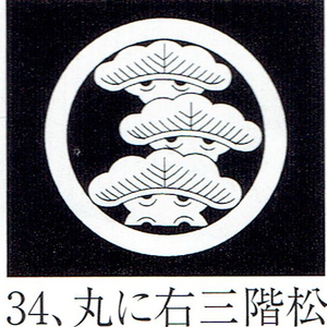 貼り紋「男貼紋」黒地用（６枚１組）「丸に右三階松」　き188-25361-34