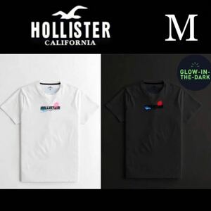 新品タグ付き☆HOLLISTER 発光プリント半袖Ｔシャツ M 白 ホワイト ホリスター