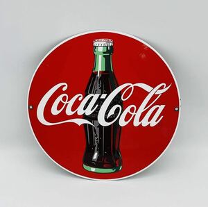 【い-6-73-60】当時物 Coca-Cola コカコーラ プレート 看板 18.5cm 鉄製 鉄板 アメリカンインテリア 雑貨 レトロ 中古品