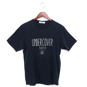 アンダーカバー UNDERCOVER FOR REBELS カットソー Tシャツ コットン 綿 クルーネック リブ プリント 英字 半袖 2 黒 ブラック /NT5 メンズ