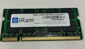 希少 レア Mac用 中古メモリ 4GB×1枚 iRam IR4GSO667D2 DDR2-667 クリックポスト PC パーツ S051713