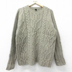 XL/古着 ギャップ GAP 長袖 ケーブル セーター メンズ 00s 無地 ウール クルーネック 緑系 グリーン 24sep21 中古 ニット トップス