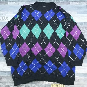 UNITED STATES SWEATERS メンズ USA製 アーガイル ニットセーター 大きめS 黒