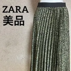 美品！ZARA オリーブレオパード柄 プリーツフレアスカート　ロング　S